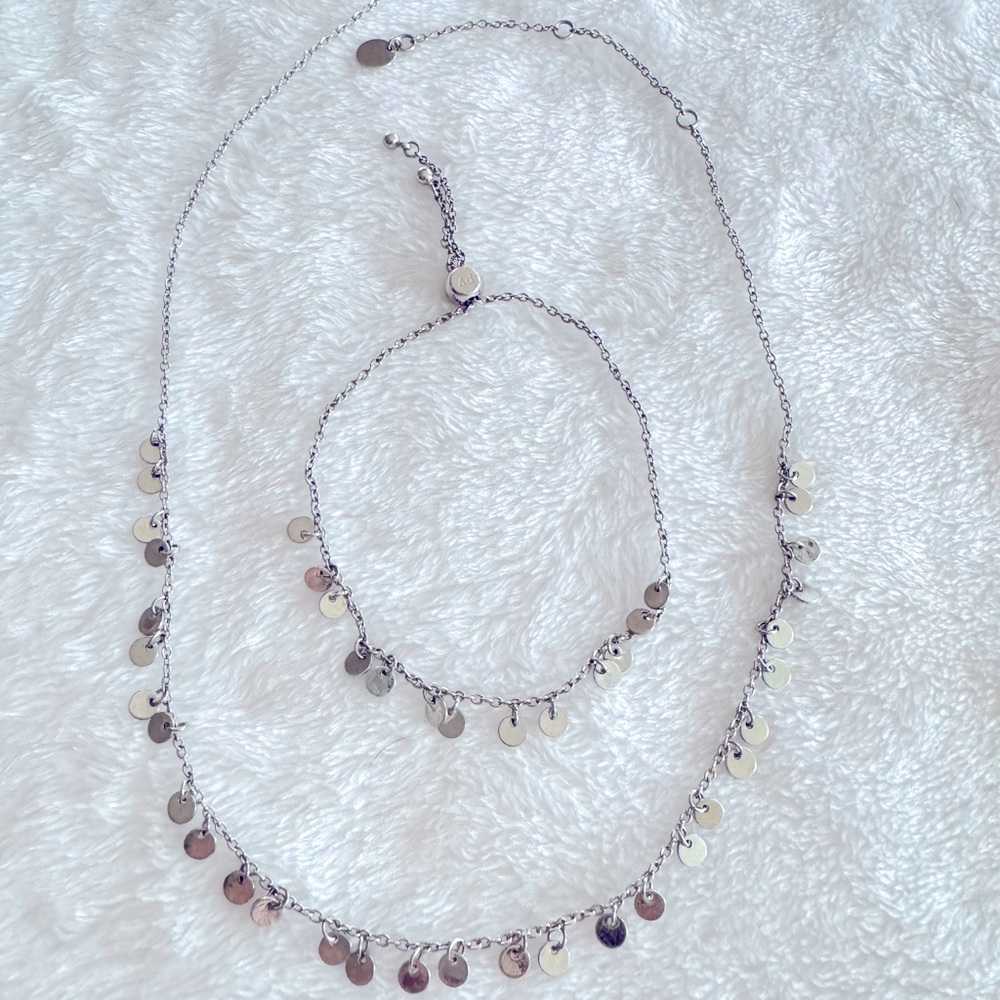 Silver tiny coin necklace and bracelet set. pura vida